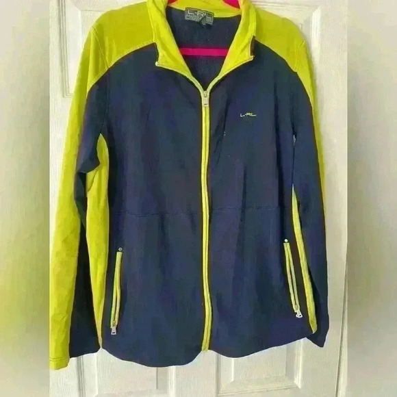 LAUREN Ralph Lauren LRL Active Neon Green/Blue Stretch Zip Track Jacket -A71 - Picture 1 of 8